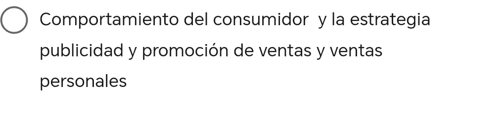 Comportamiento del consumidor y la estrategia 
publicidad y promoción de ventas y ventas 
personales