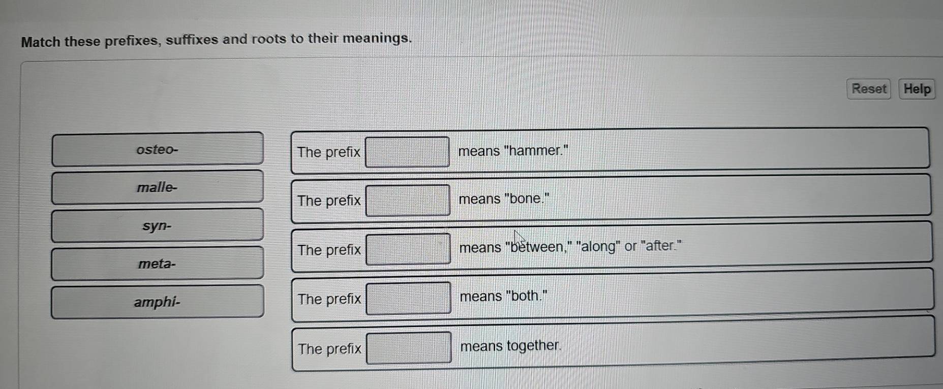 Solved: Match these prefixes, suffixes and roots to their meanings ...