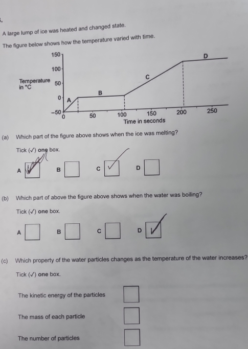 Solved: A large lump of ice was heated and changed state. The figure ...