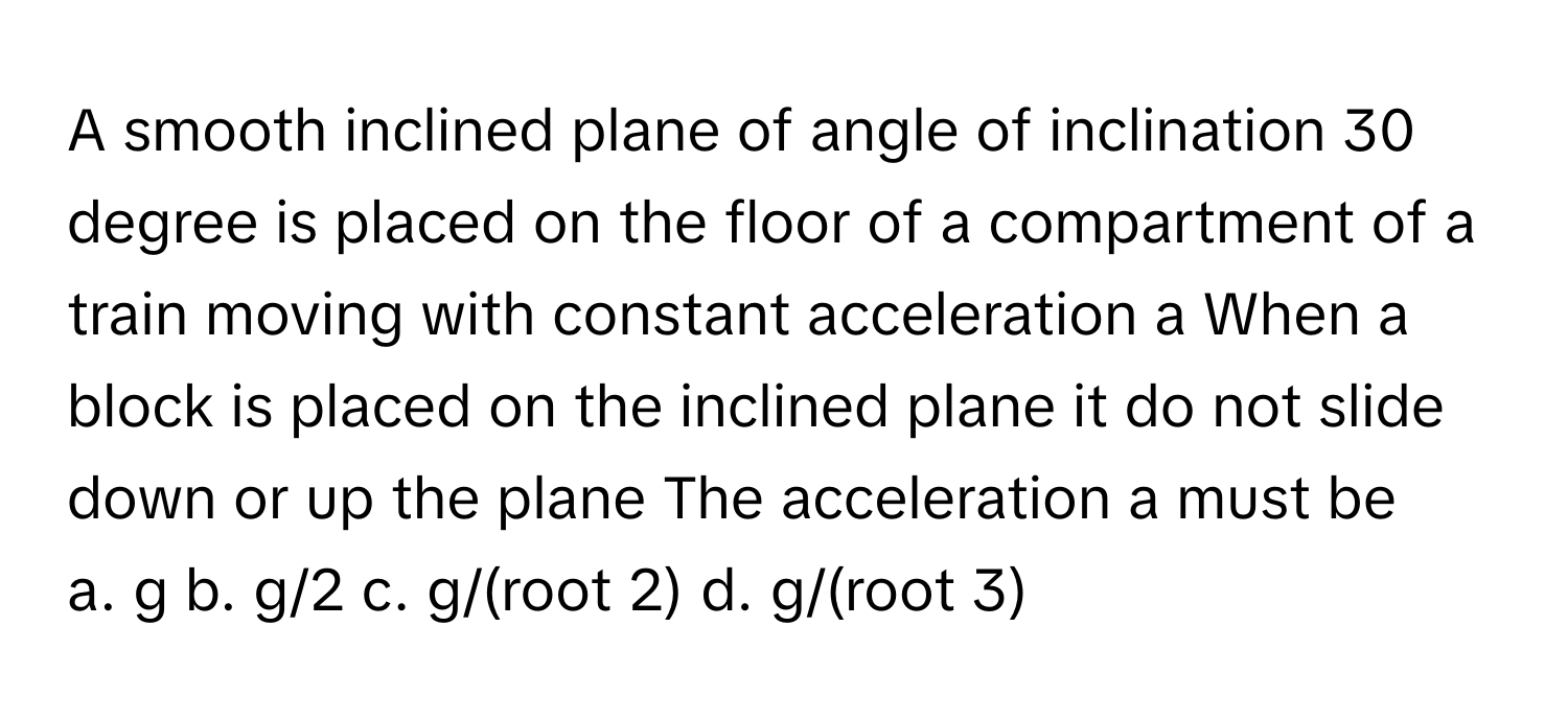 Solved: A smooth inclined plane of angle of inclination 30 degree is ...