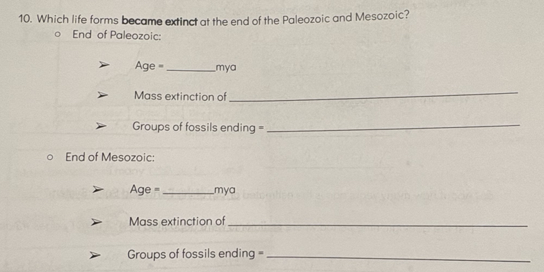 Solved: Which life forms became extinct at the end of the Paleozoic and ...