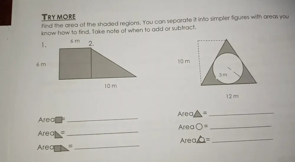 Solved: Trymore Find the area of the shaded regions. You can separate ...