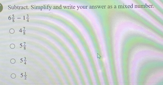 Solved: Subtract. Simplify and write your answer as a mixed number. 6 5 ...