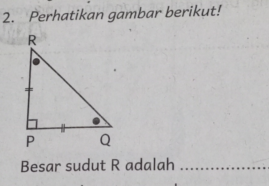 Perhatikan gambar berikut! 
Besar sudut R adalah