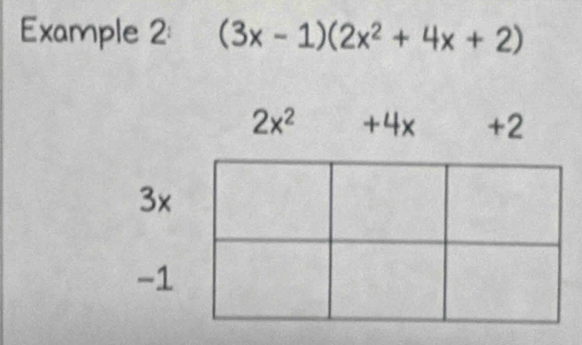 Example 2: (3x-1)(2x^2+4x+2)