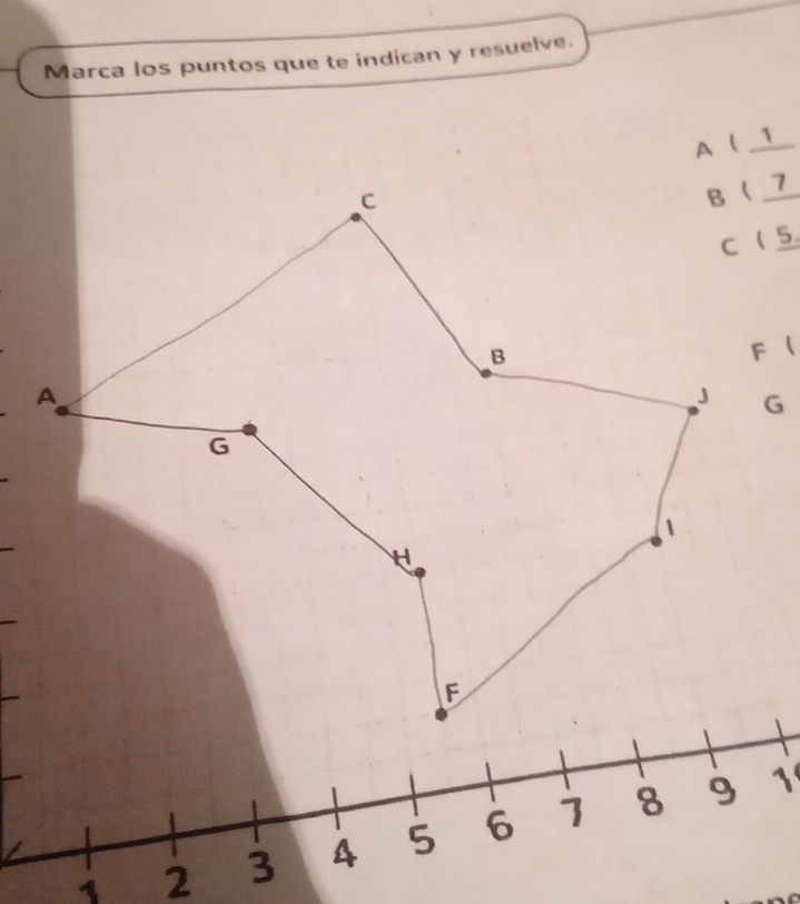 Marca los puntos que te indican y resuelve. 
( 5.