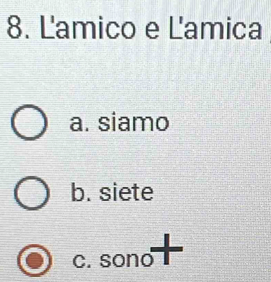 Lamico e Lamica
a. siamo
b. siete
c. sono