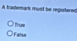 A trademark must be registered
True
False