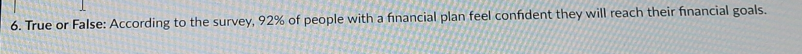 True or False: According to the survey, 92% of people with a fınancial plan feel confident they will reach their financial goals.