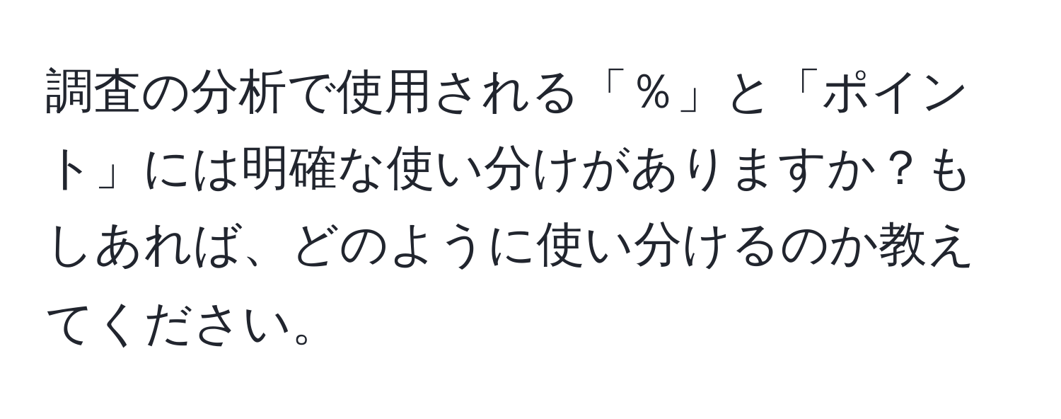 調査の分析で使用される「％」と「ポイント」には明確な使い分けがありますか？もしあれば、どのように使い分けるのか教えてください。