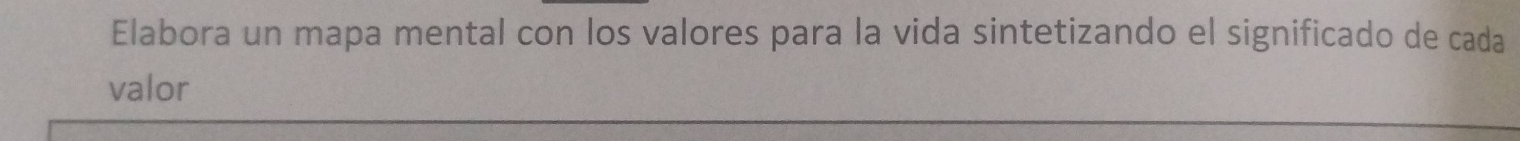 Elabora un mapa mental con los valores para la vida sintetizando el significado de cada 
valor