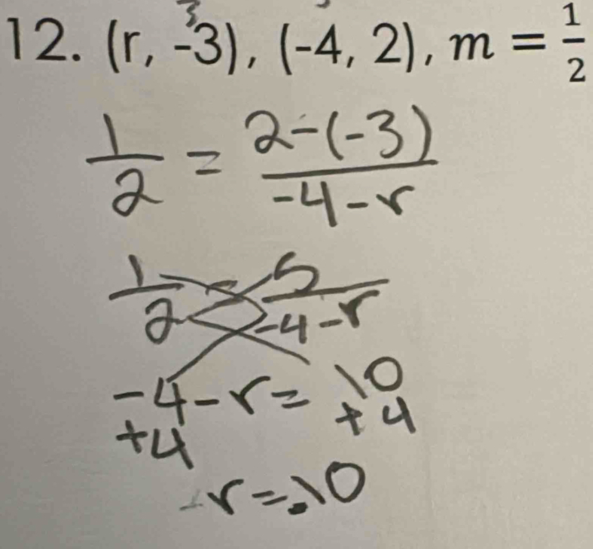 (r, -3), (-4, 2), m =