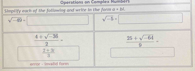 Operations on Complex Numbers