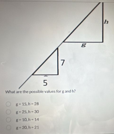 g=15, h=28
g=25, h=30
g=10, h=14
g=20, h=21