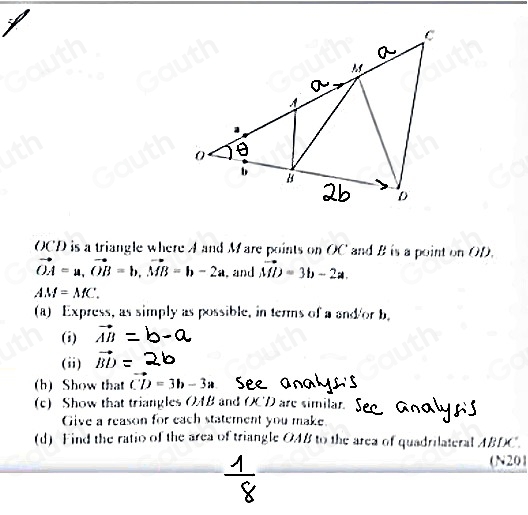 Solved: OCD is a triangle where A and M are points on OC and B is a ...