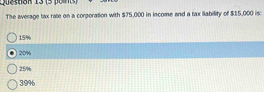 Solved: The average tax rate on a corporation with $75,000 in income ...