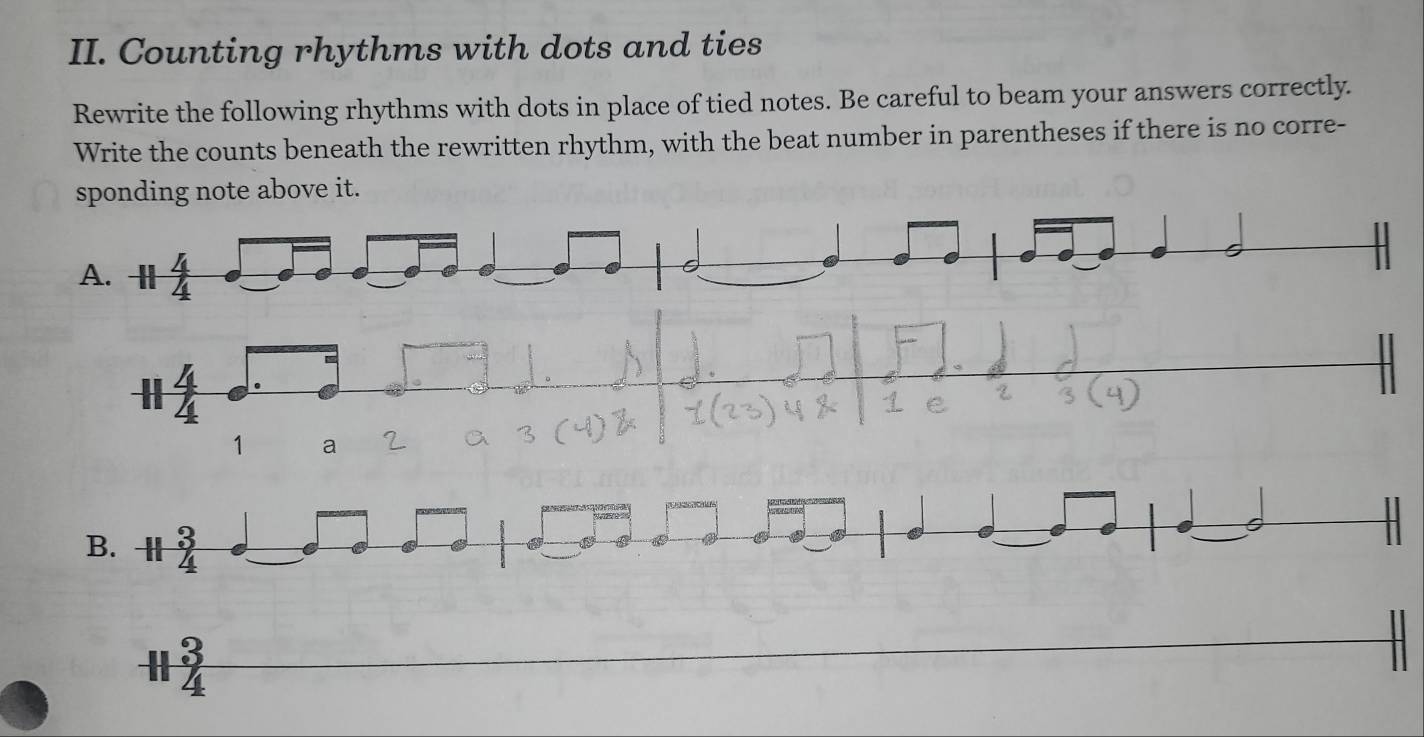 Solved: Counting rhythms with dots and ties Rewrite the following ...