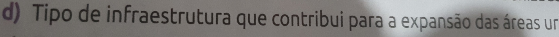 Tipo de infraestrutura que contribui para a expansão das áreas um