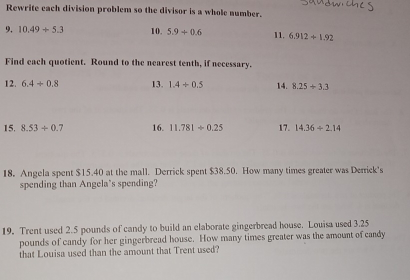 Solved: Rewrite each division problem so the divisor is a whole