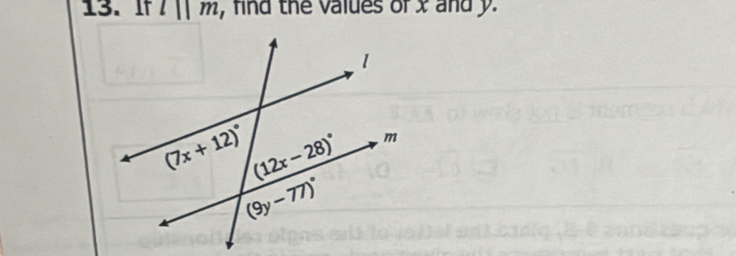 It l||m , find the values of x and y.