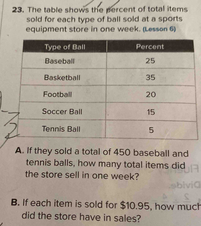 Solved: The table shows the percent of total items sold for each type ...