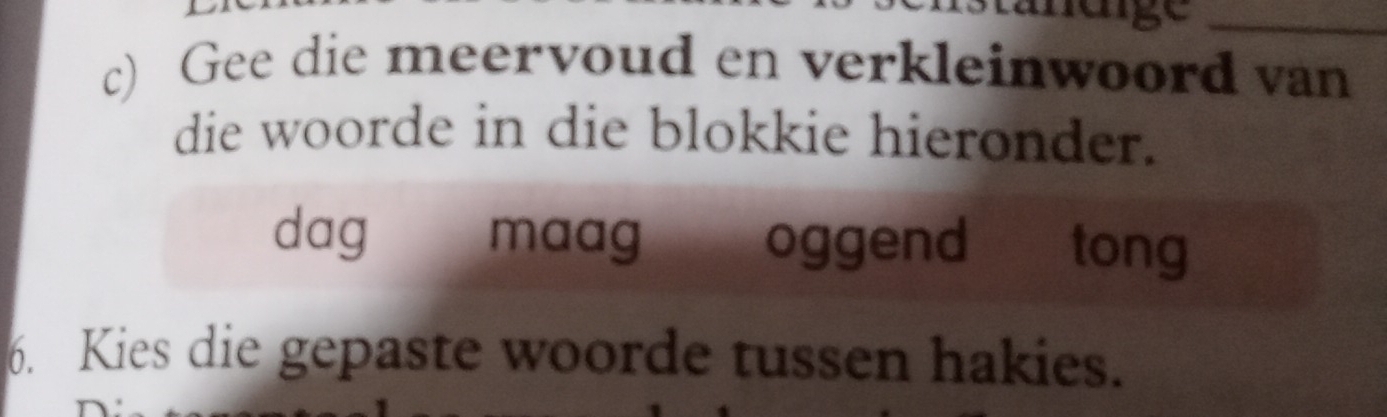 Solved: Gee die meervoud en verkleinwoord van die woorde in die blokkie ...