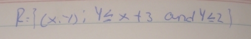 R= (x,y);y≤slant x+3 and y≤ 2)