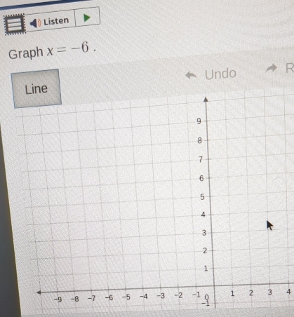 Listen 
Graph x=-6. 
Undo R 
4