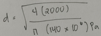 d=sqrt(frac 4(2000))π (140* 10^6))