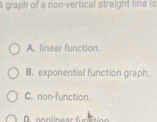 A graph of a non-vertical straight line is
A. linear function
B. exponential function graph.
C. non-function.