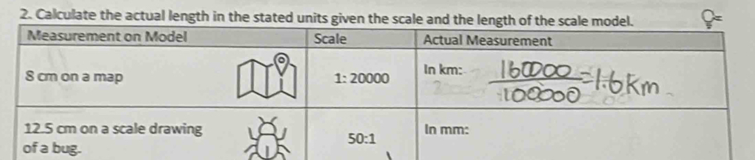 Calculate the actual length in the stated units given the