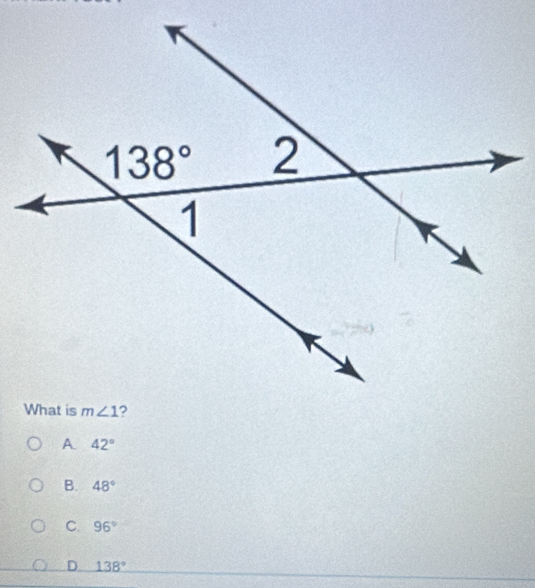 42°
B. 48°
C. 96°
D 138°