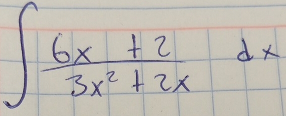 ∈t  (6x+2)/3x^2+2x  dx