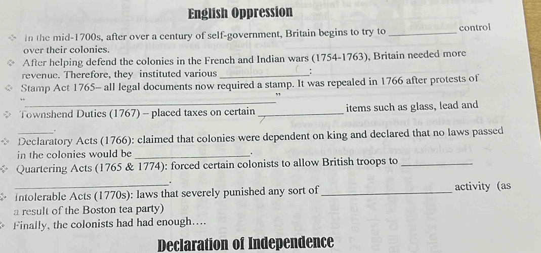 Solved: English Oppression In the mid-1700s, after over a century of ...