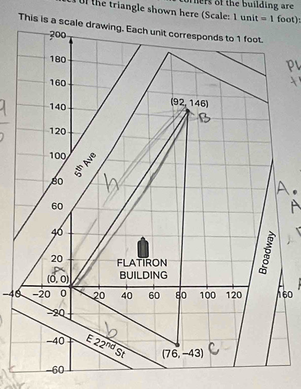 brers of the building are 
uf the triangle shown here (Scale: