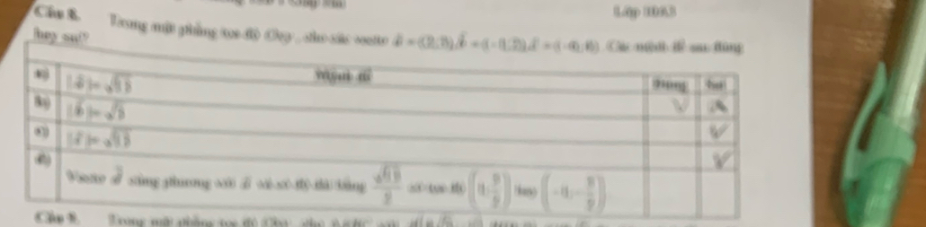 0p (1003
Cầu B. Trong mật phẳng tọo độ Cey , sho các vootte d=(3,7),hat b+(1hat a),d=(4),(14^((1,0)) Cá nớh đễ sau đùng
hey ou!?
ầ B  Trong một nhống tọc đô (Cha  h