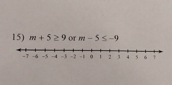 m+5≥ 9 or m-5≤ -9