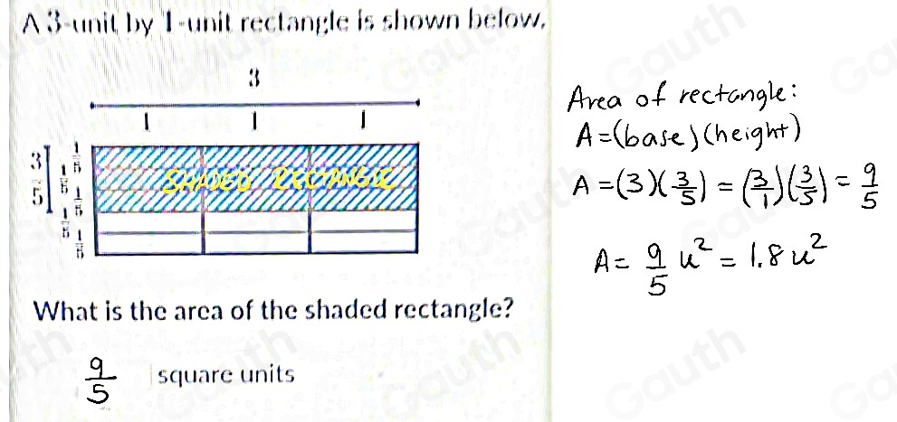 Solved: A 3-unit by 1-unit rectangle is shown below. 3 3/5 ] What is ...
