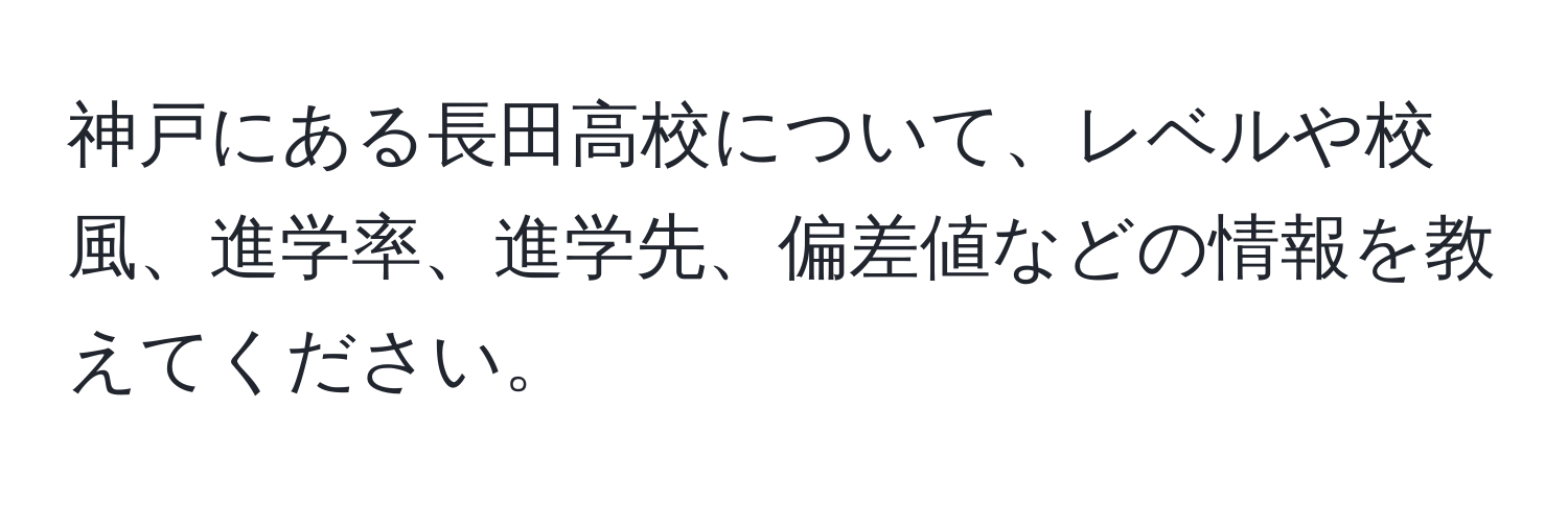 神戸にある長田高校について、レベルや校風、進学率、進学先、偏差値などの情報を教えてください。