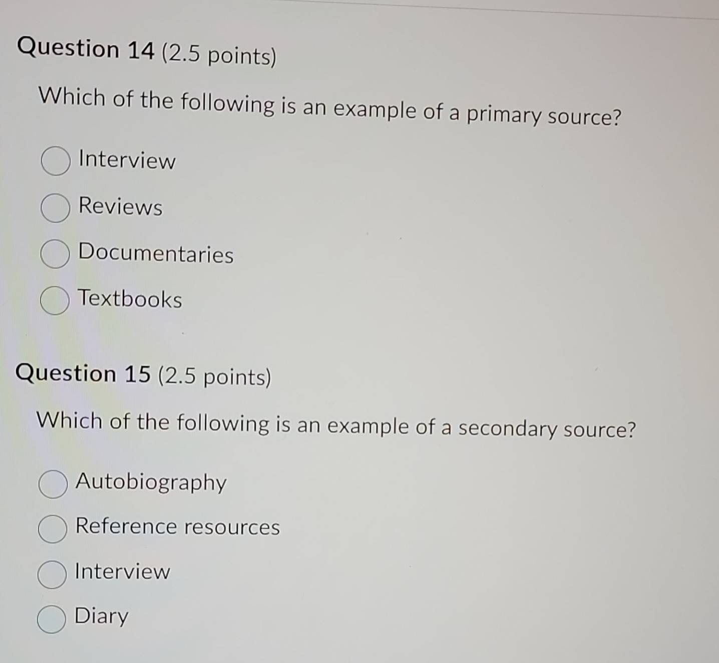 Solved: Which of the following is an example of a primary source ...