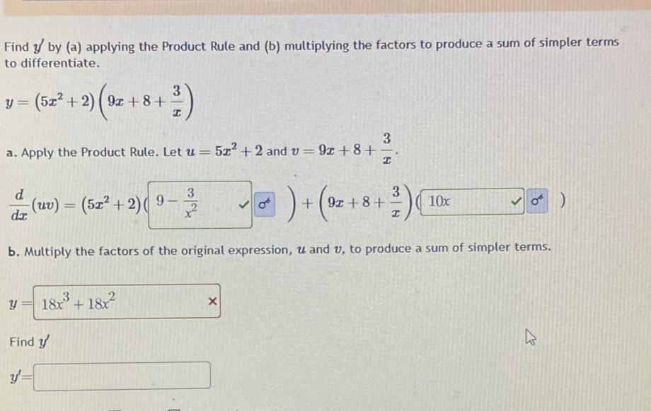 Solved: Find & by (a) applying the Product Rule and (b) multiplying the ...