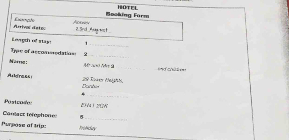 Giải quyết:HOTEL Booking Form Example Answer Arrival date: 23rd August ...