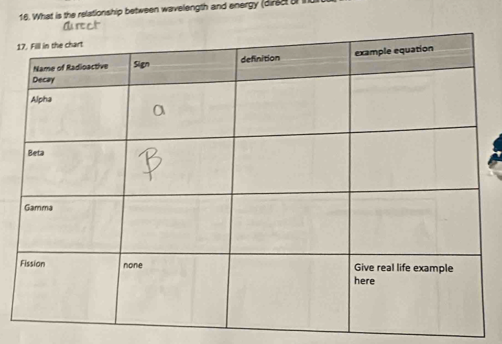 What is the relationship between wavelength and energy (dired of in