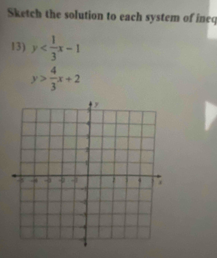 Sketch the solution to each system of ineq
13) y
y> 4/3 x+2