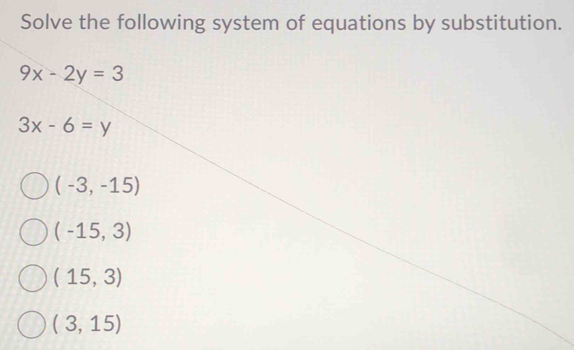 Solve the following system of equations by substitution.