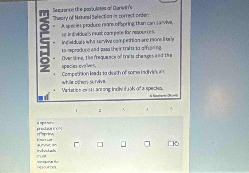Solved: Sequence the postulates of Darwin's Theory of Natural Selection ...