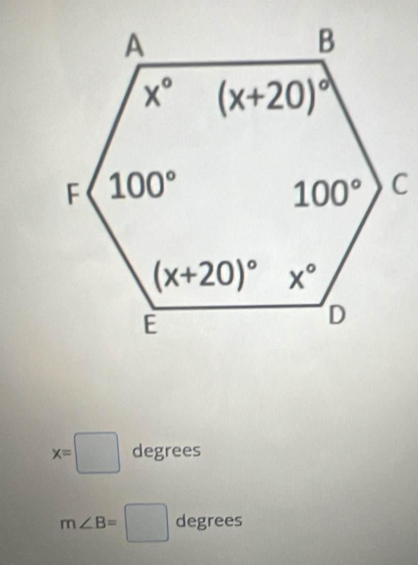 x= □  degrees
m∠ B=□ degrees