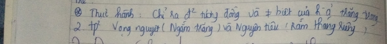 OA Thè hang; ChiRa d^2 hong dong vābiet cuà R a tāng ilóong 
2. +p^2 Vong nguyer ( Ngán tháng) vá Ngugán tāu (Rám thāng Muārg)