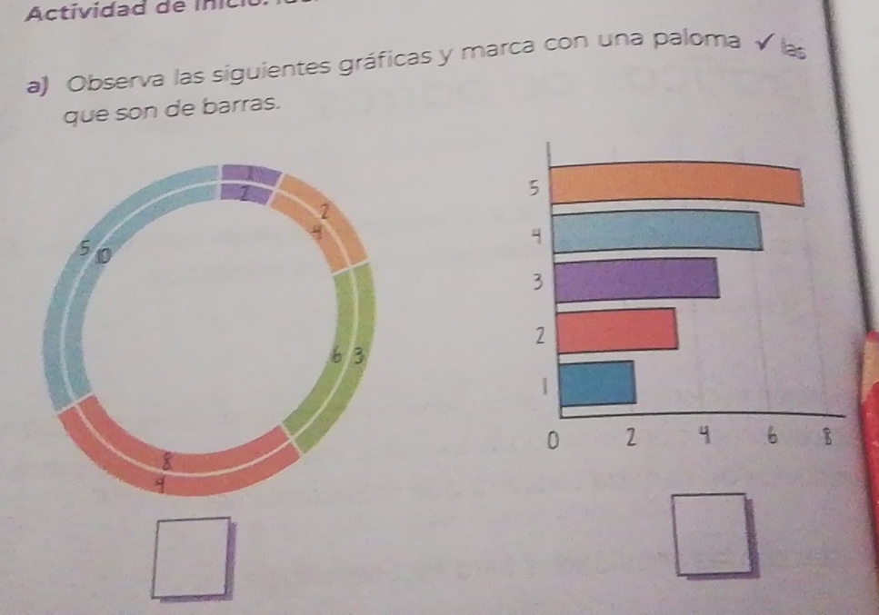 Actividad de in c 
a) Observa las siguientes gráficas y marca con una paloma √ las 
que son de barras.