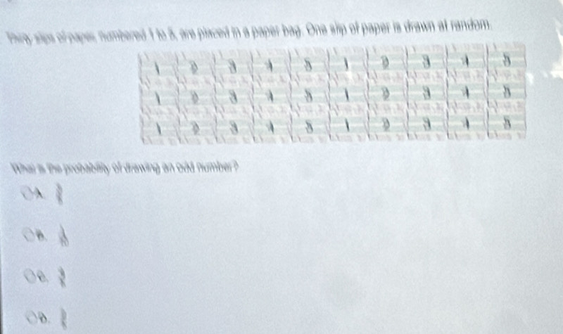 What s the probability of drawing an odd number ?
 3/8 
B. A
C.  3/x 
D. frac 